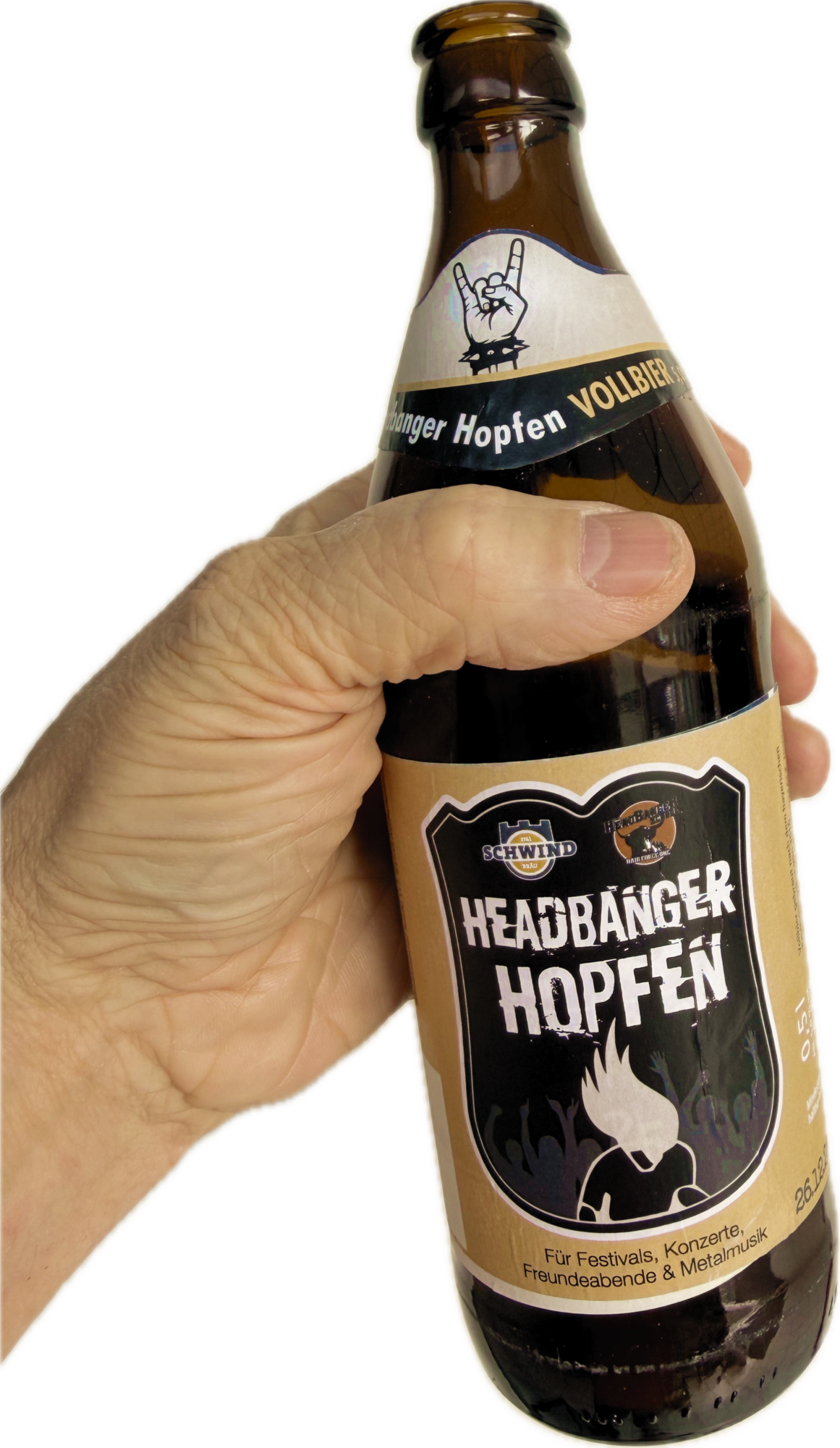 Headbanger Hopfen Flasche in der Hand